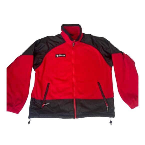 Columbia Men's L Sage Peak Fleece Jacket Full Zipper Winter Warm Red Black - Picture 1 of 6